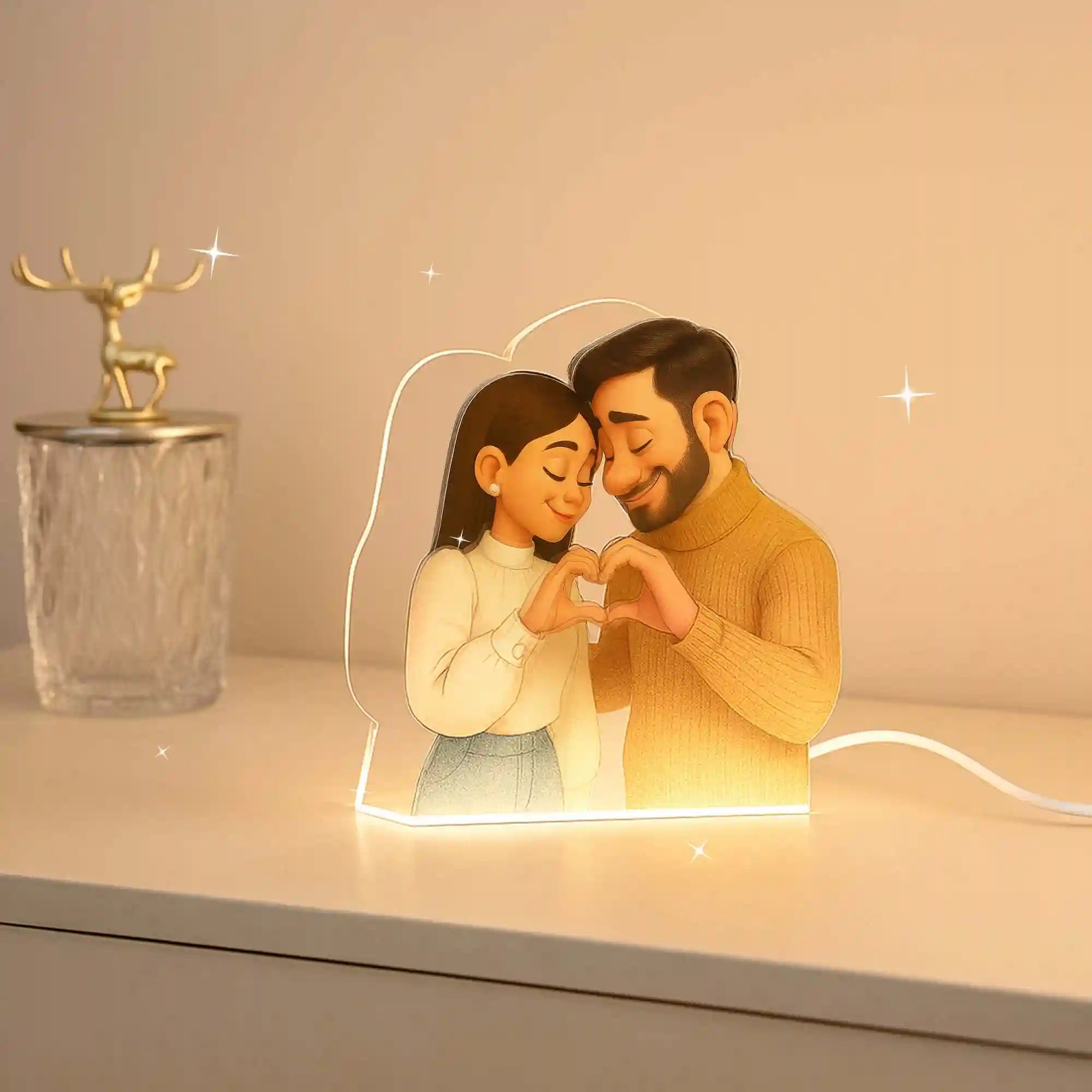 Lámpara metacrilato personalizada efecto 3D estilo Caricatura para Aniversario