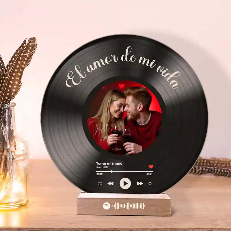 Tu disco de vinilo con tu foto y QR SPOTIFY para Aniversario