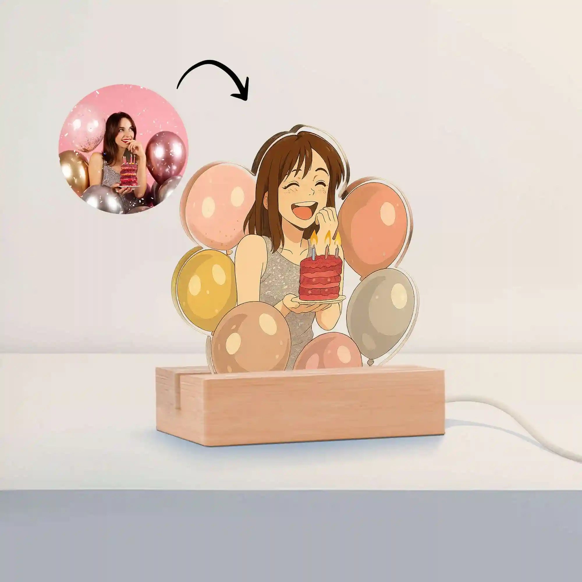 Lámpara estilo GHIBLI con base de madera para Cumpleaños