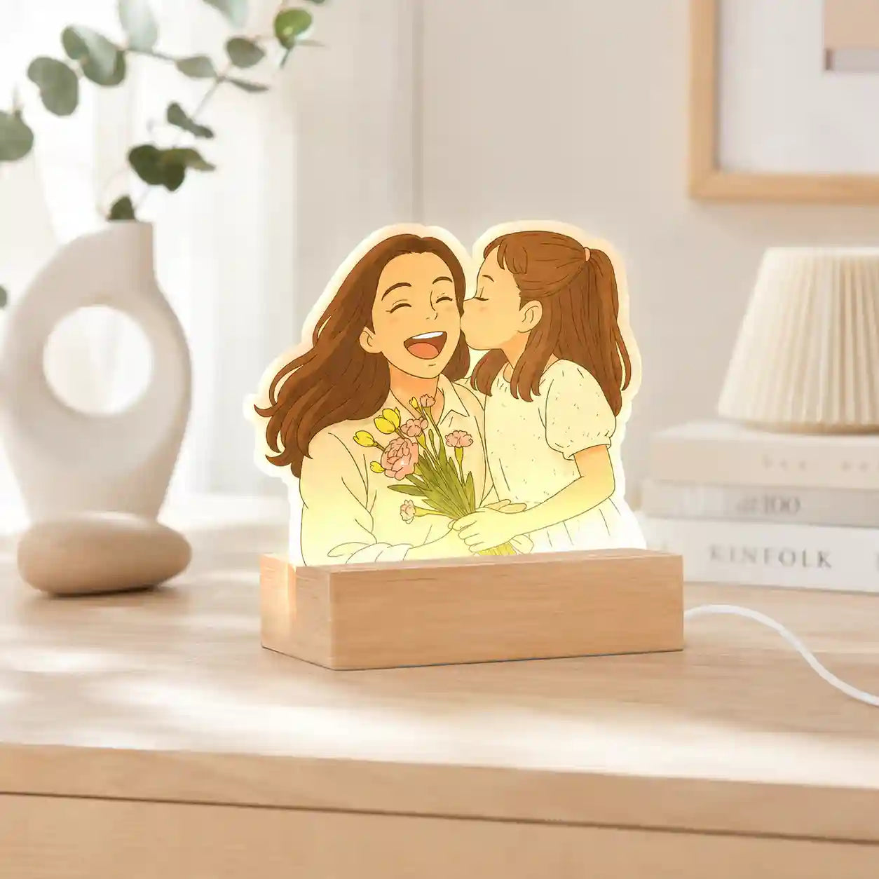 Lámpara estilo GHIBLI con base de madera para Mamá