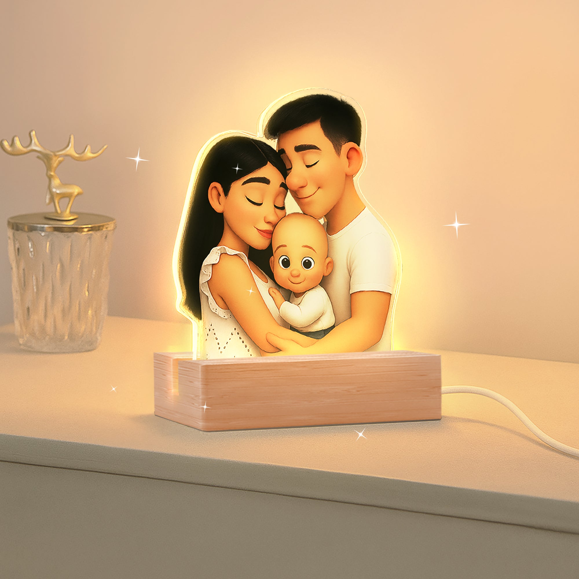 Lámpara Estilo Disney con base de madera PARA MAMÁ