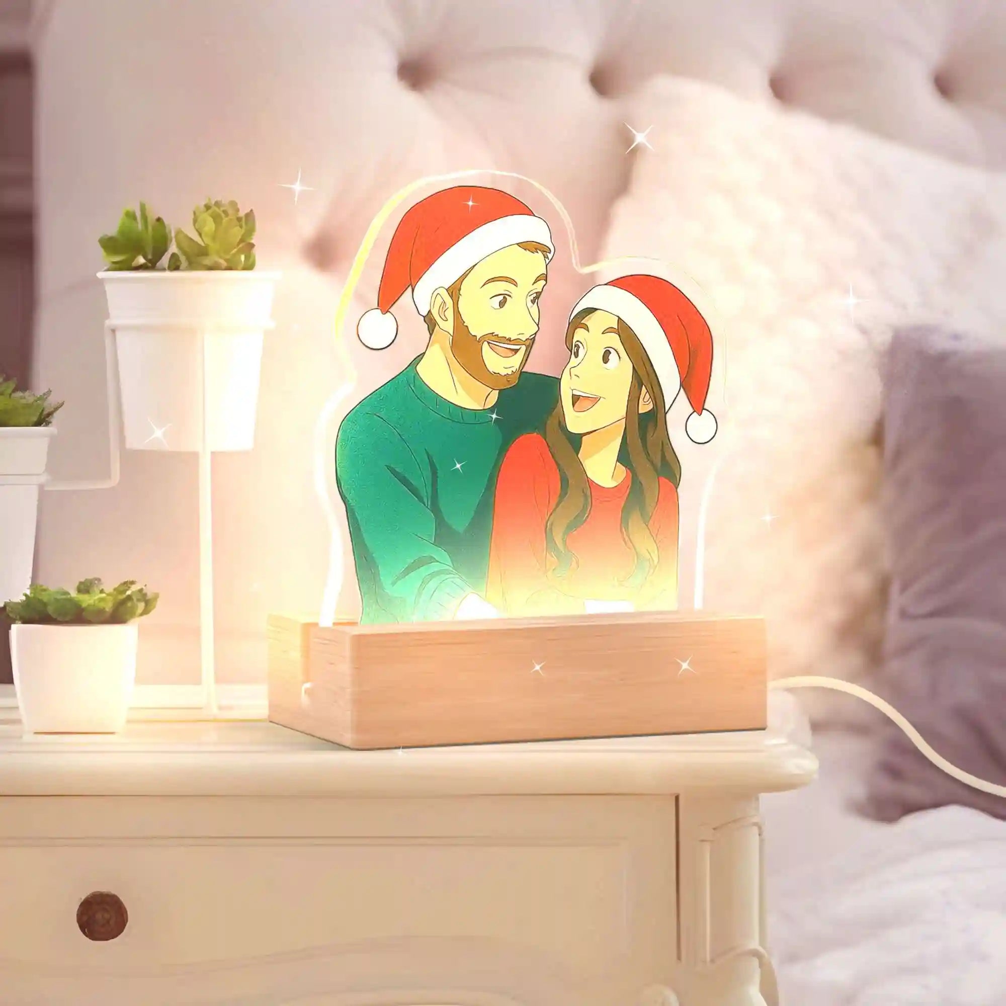 Lampe de style GHIBLI avec base en bois pour Noël
