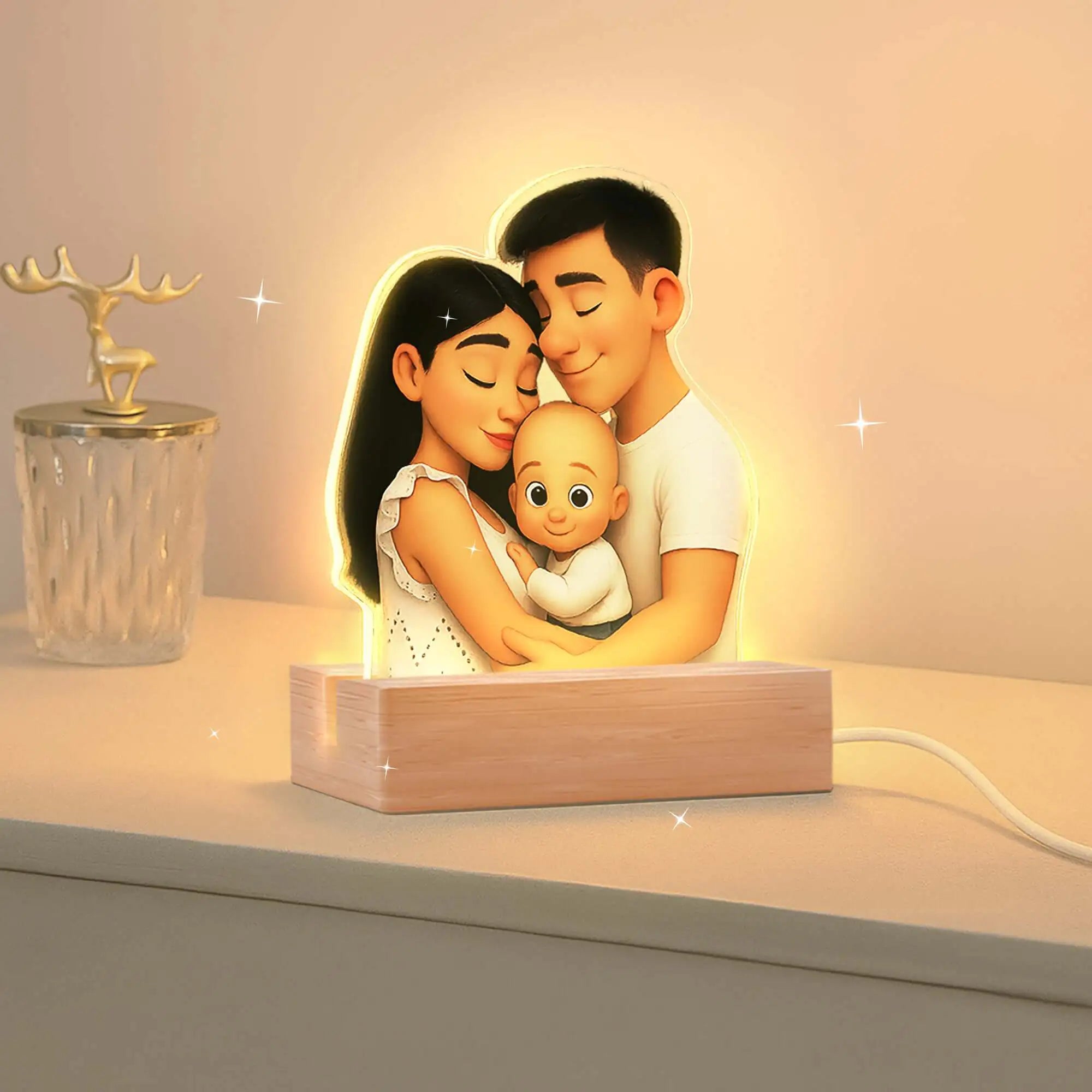 Lámpara Estilo CARICATURA con base de madera PARA MAMÁ