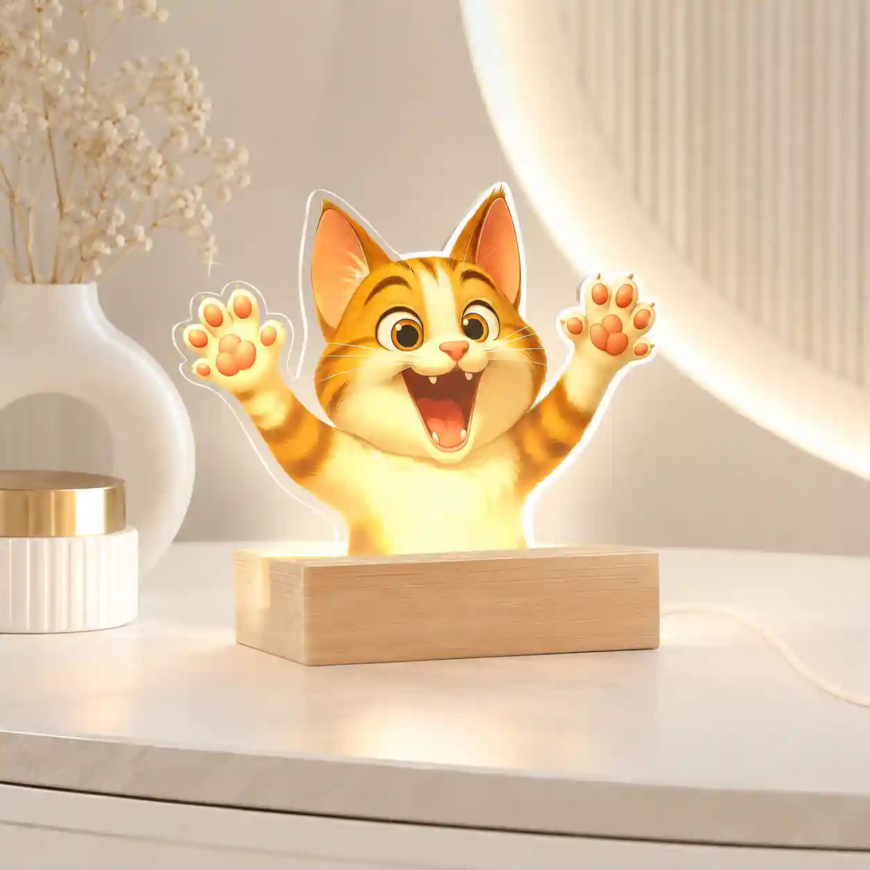 Lampe de style dessin animé avec base en bois POUR ANIMAUX