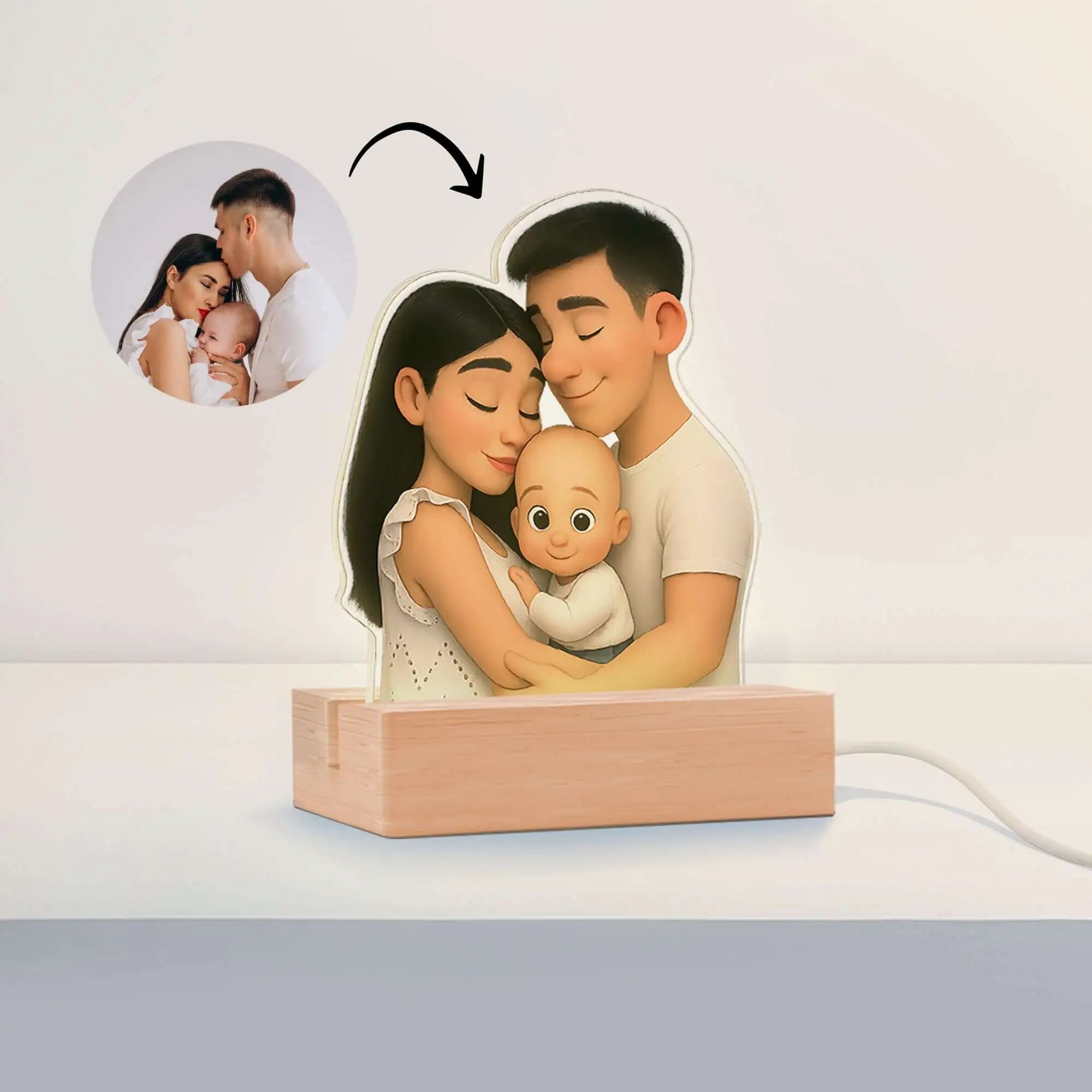 Lámpara Estilo CARICATURA con base de madera PARA MAMÁ