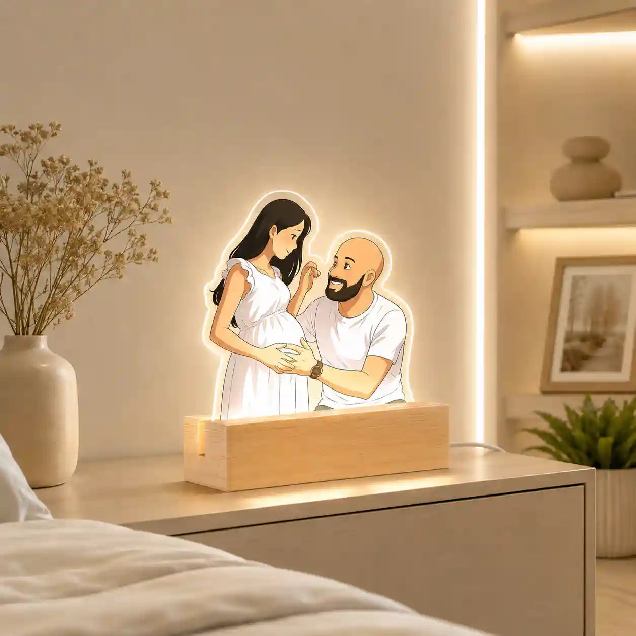 Lámpara estilo GHIBLI con base de madera para Mamá