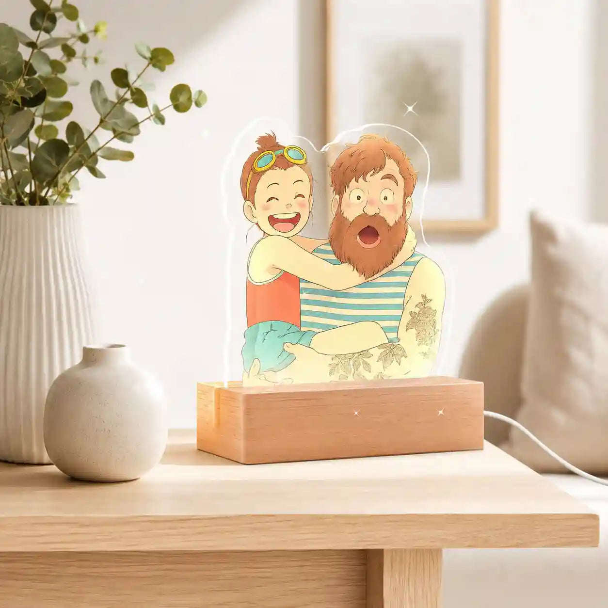 Ghibli-style lamp with wooden base for Dad