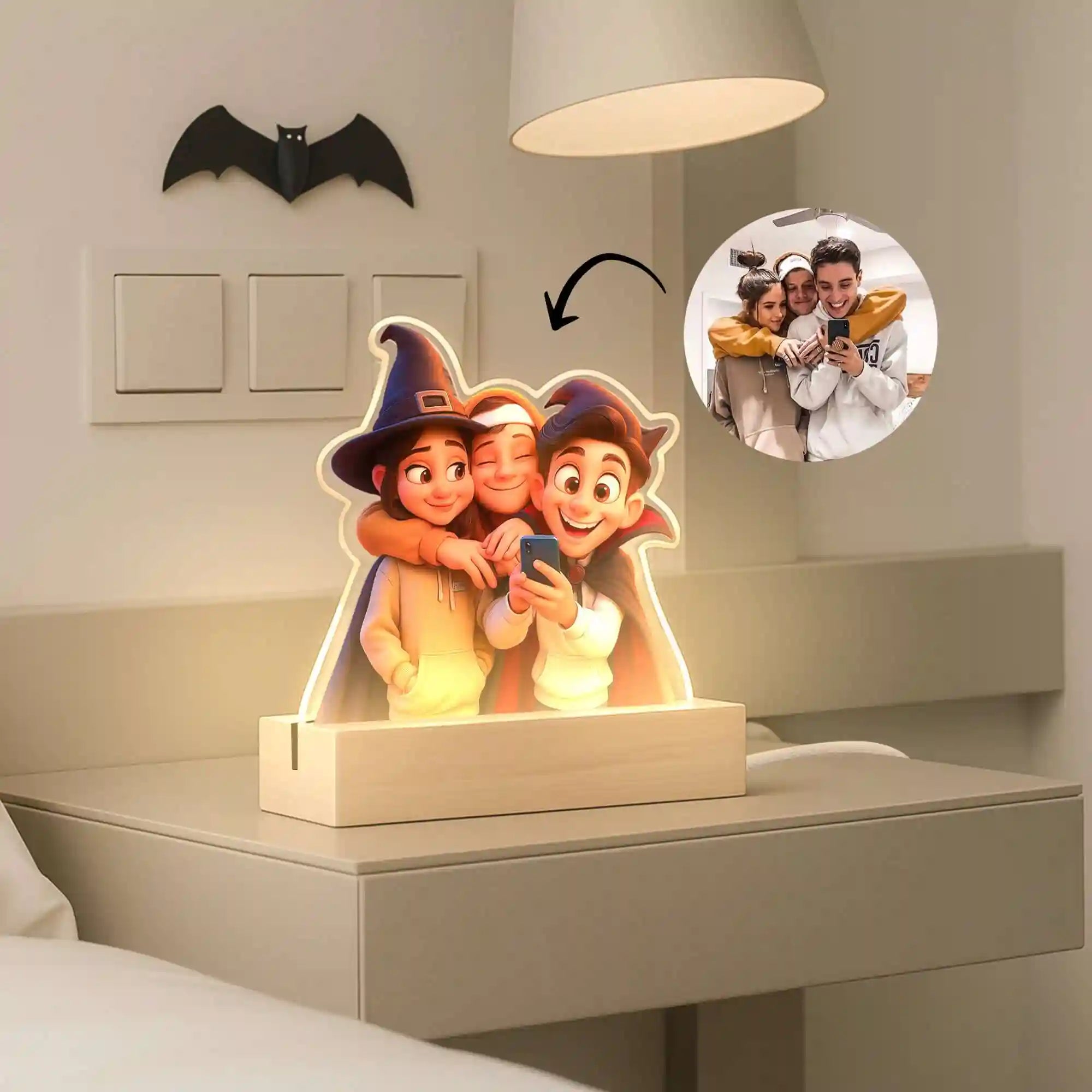 LAMPE DE STYLE CARTOON AVEC UNE BASE EN BOIS HALLOWEEN