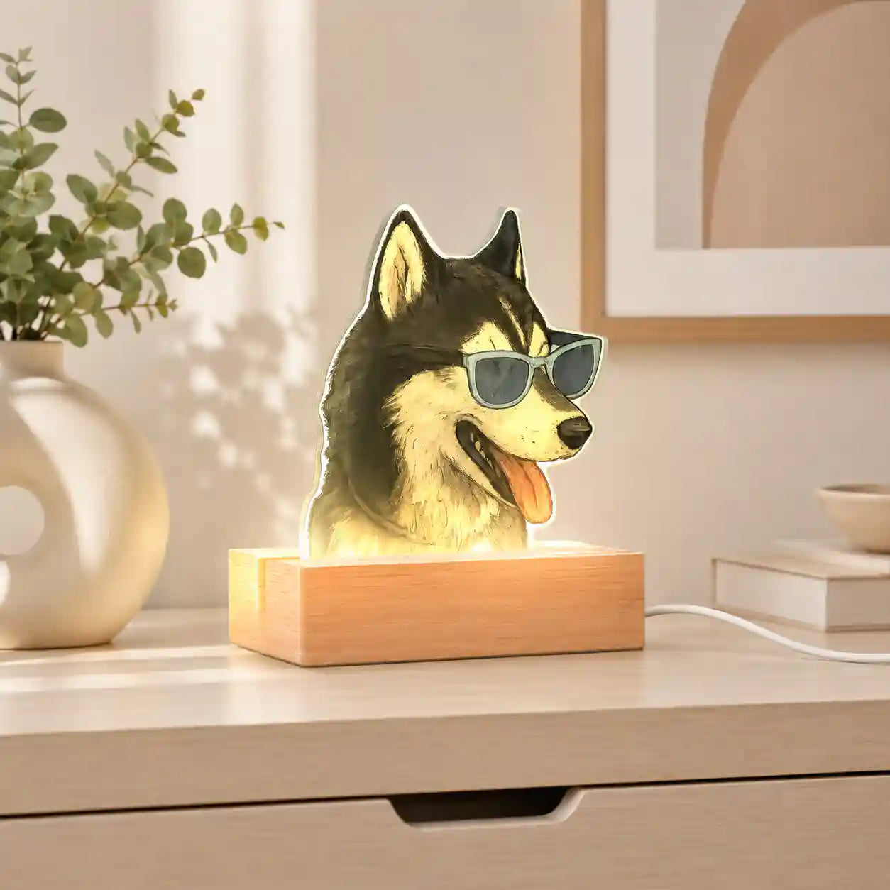 Lampe de style Ghibli avec base en bois POUR ANIMAUX